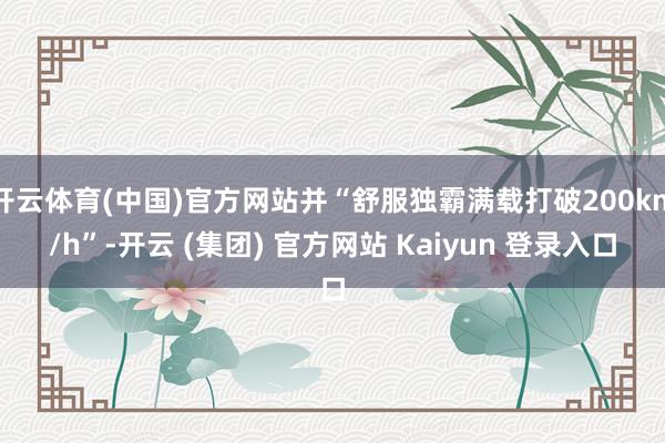 开云体育(中国)官方网站并“舒服独霸满载打破200km/h”-开云 (集团) 官方网站 Kaiyun 登录入口